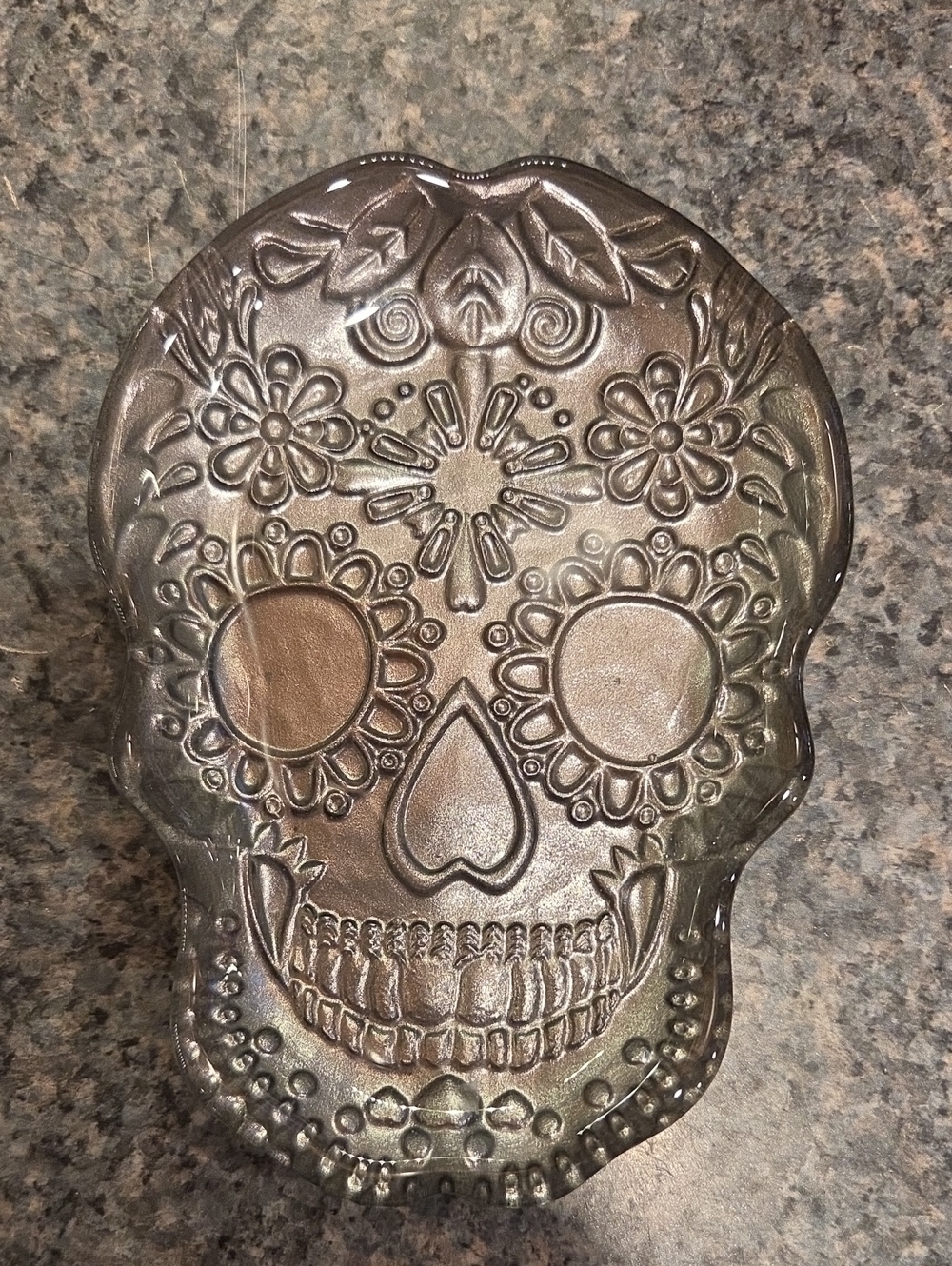 Decorative Metallic Skull Tray - Silver Home Accent- About 6 Inch